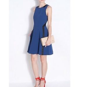 Rag & Bone Renard Fit & Flare Blue with Faux Leather Dress Size 6